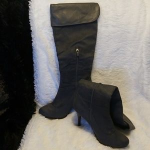 Charcoal Gray Knee High Stilletos by Forever